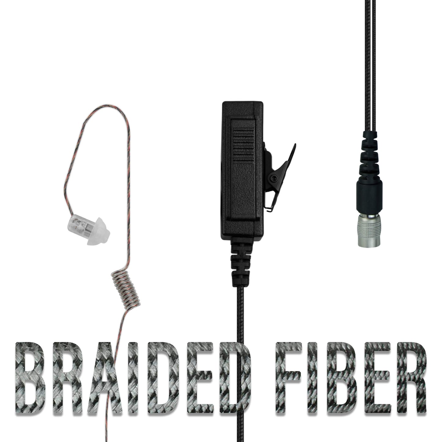 Braided Fiber Tactical Mic & Invisible Series Tubeless Earpiece Kit w/ Quick Disconnect (Hirose) Connector- Replacement/Upgrade Kit