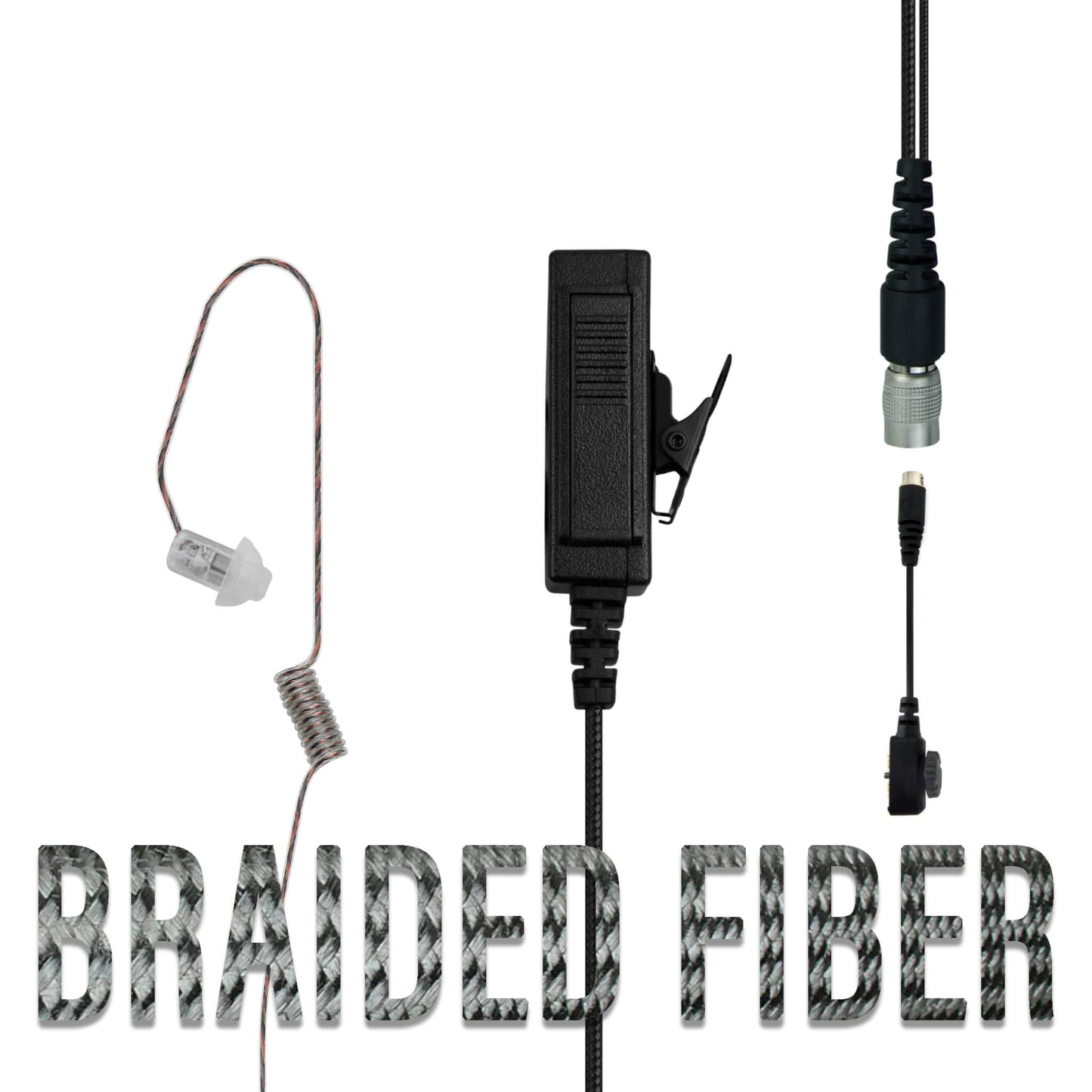 Braided Fiber Tactical Mic & Invisible Series Tubeless Earpiece Complete Kit w/ Quick Disconnect (Hirose) - Sonim XP5, XP5plus, XP5s, XP8, XP10