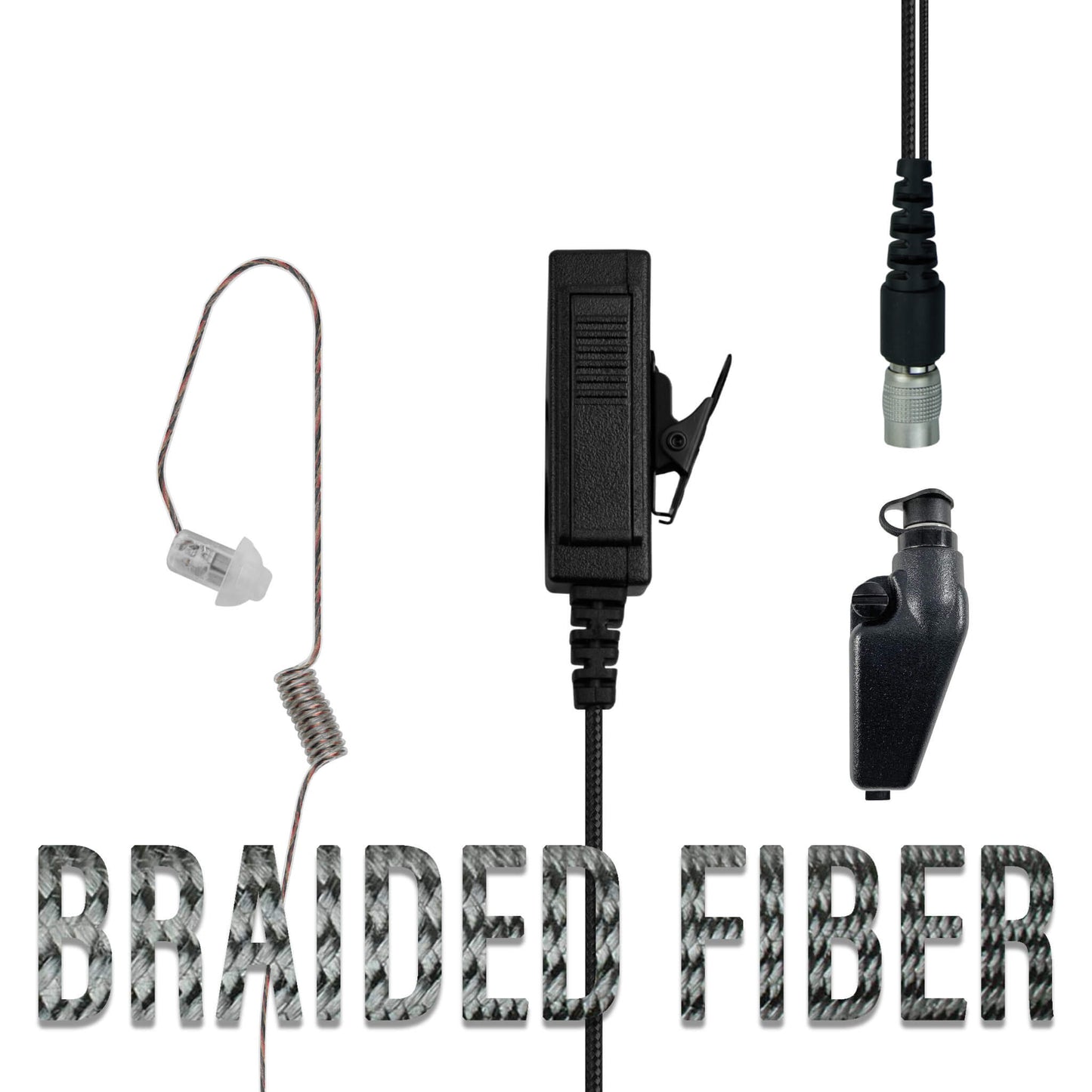 Braided Fiber Tactical Mic & Invisible Series Tubeless Earpiece Complete Kit w/ Quick Disconnect (Hirose) - EF Johnson VP5000 VP6000 VP8000 Series