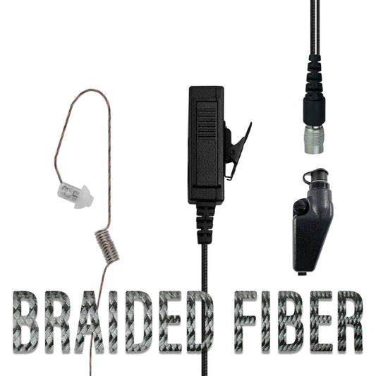 Braided Fiber Tactical Mic & Invisible Series Tubeless Earpiece Complete Kit w/ Quick Disconnect (Hirose) - EF Johnson VP5000 VP6000 VP8000 Series