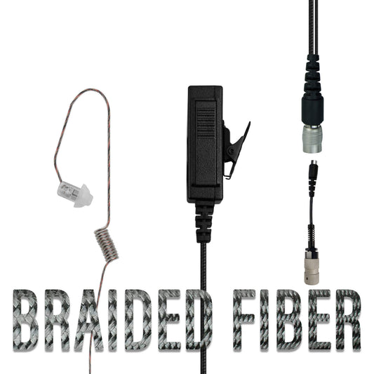 Braided Fiber Tactical Mic & Invisible Series Tubeless Earpiece Complete Kit w/ Quick Disconnect (Hirose) - Harris, Thales, Tri, PRC, Falcon Series, MBITR Series, (6 Pin NATO U229/U329 Connector)