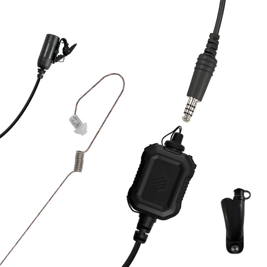 Tactical Mic / Invisible Tubeless Earpiece / Tactical PTT Kit w/ Quick Disconnect (Hirose) Adapter- Motorola: APX (Apex) Series, XPR Series, SRX2200, & More