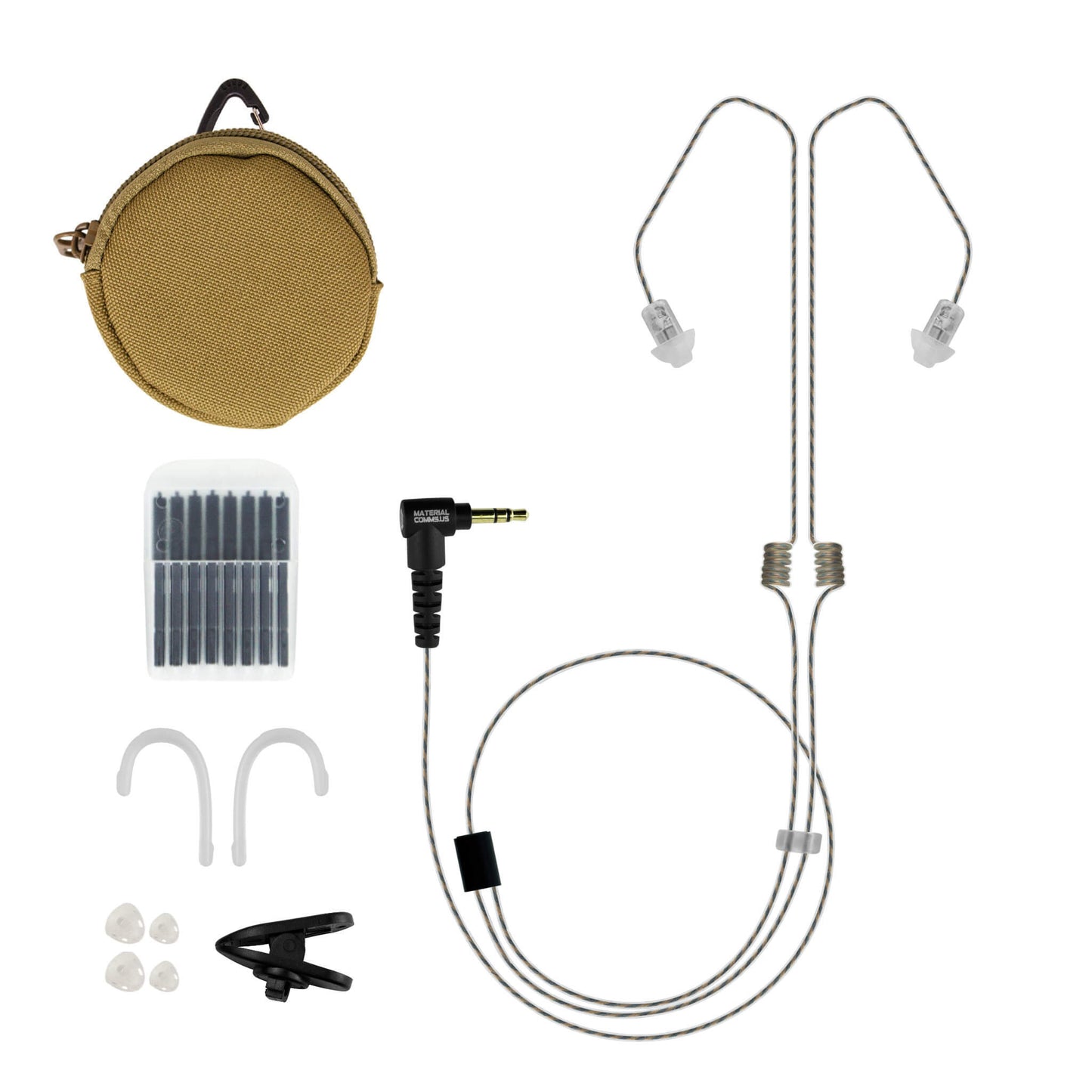 Tactical Mic / Dual Ear Invisible Tubeless Earpiece / TP-120/U174 Connector Kit - NATO Wired, No PTT Adapter
