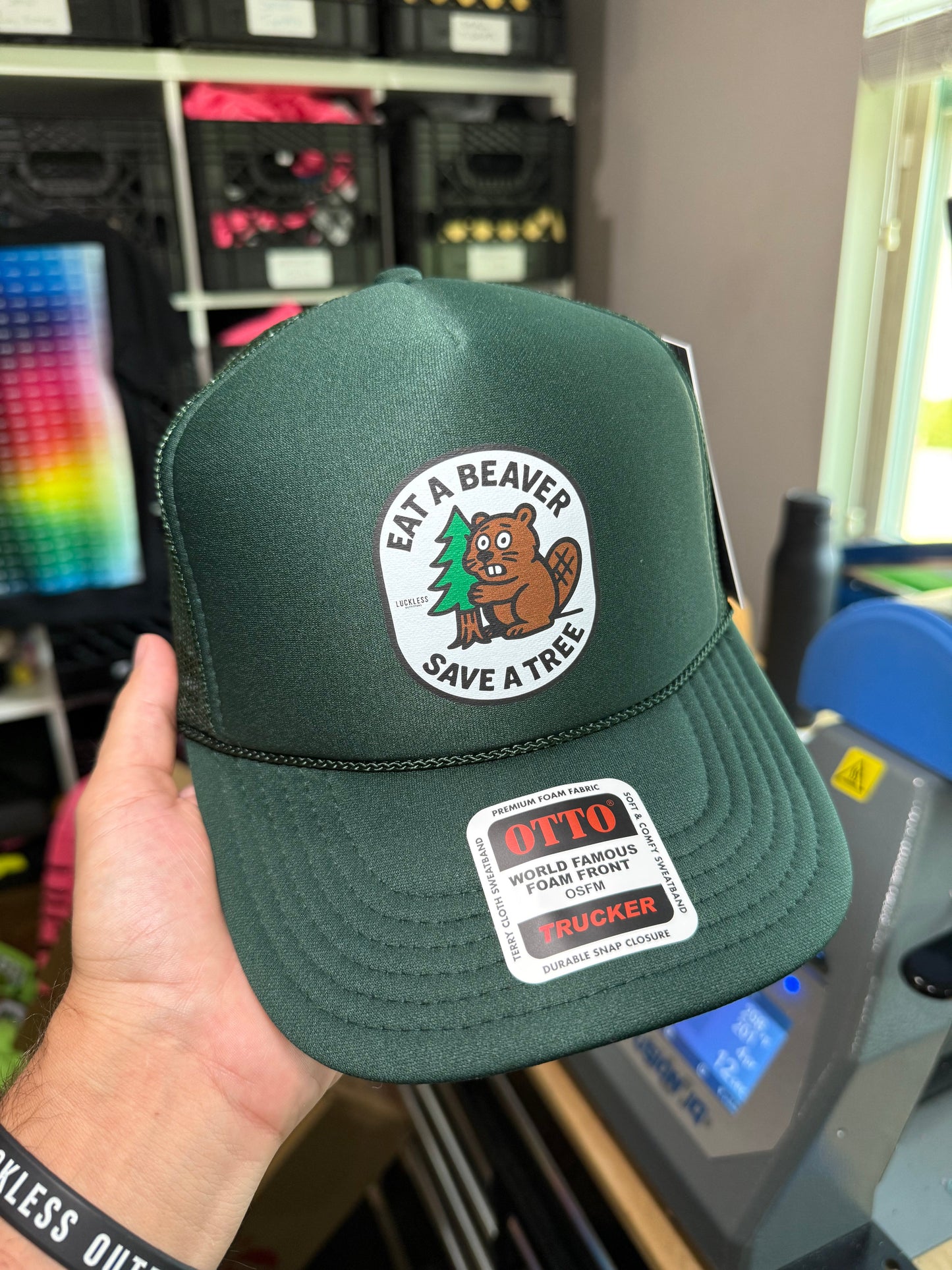 Eat A Beaver Save A Tree Trucker Hat