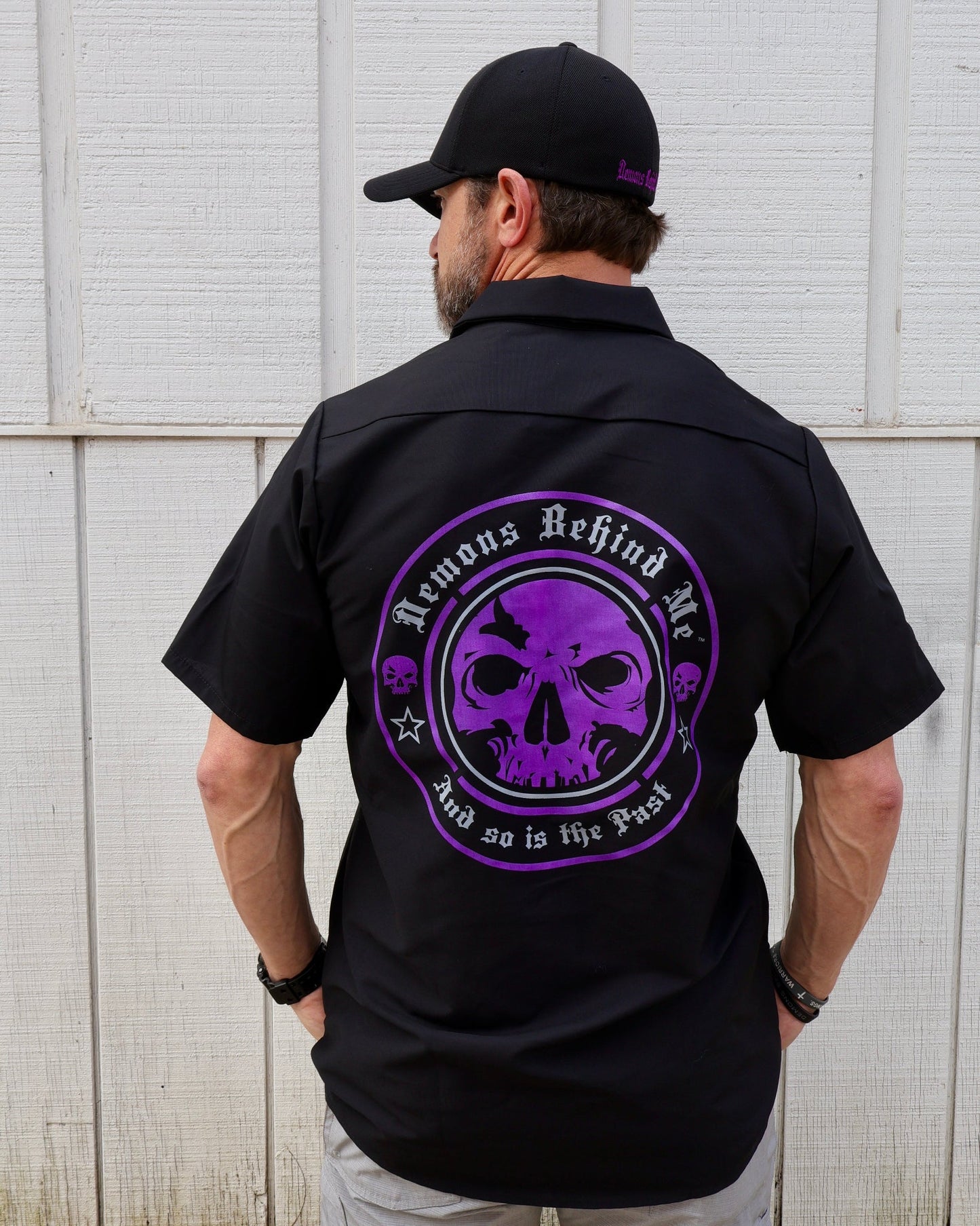 SHORT SLEEVE Men's Embroidered Shop Shirt - Purple Logo