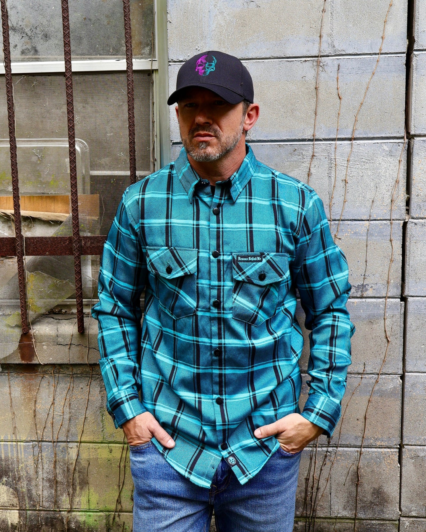 The "Survivor" Teal Flannel (Hidden Snap Collars)