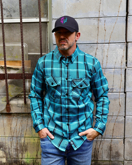 The "Survivor" Teal Flannel (Hidden Snap Collars)