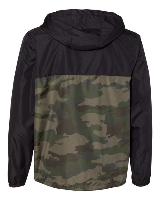 AF Waterfowl Camo and Black Lightweight Full Zip Pullover Windbreaker Jacket - Water Resistant