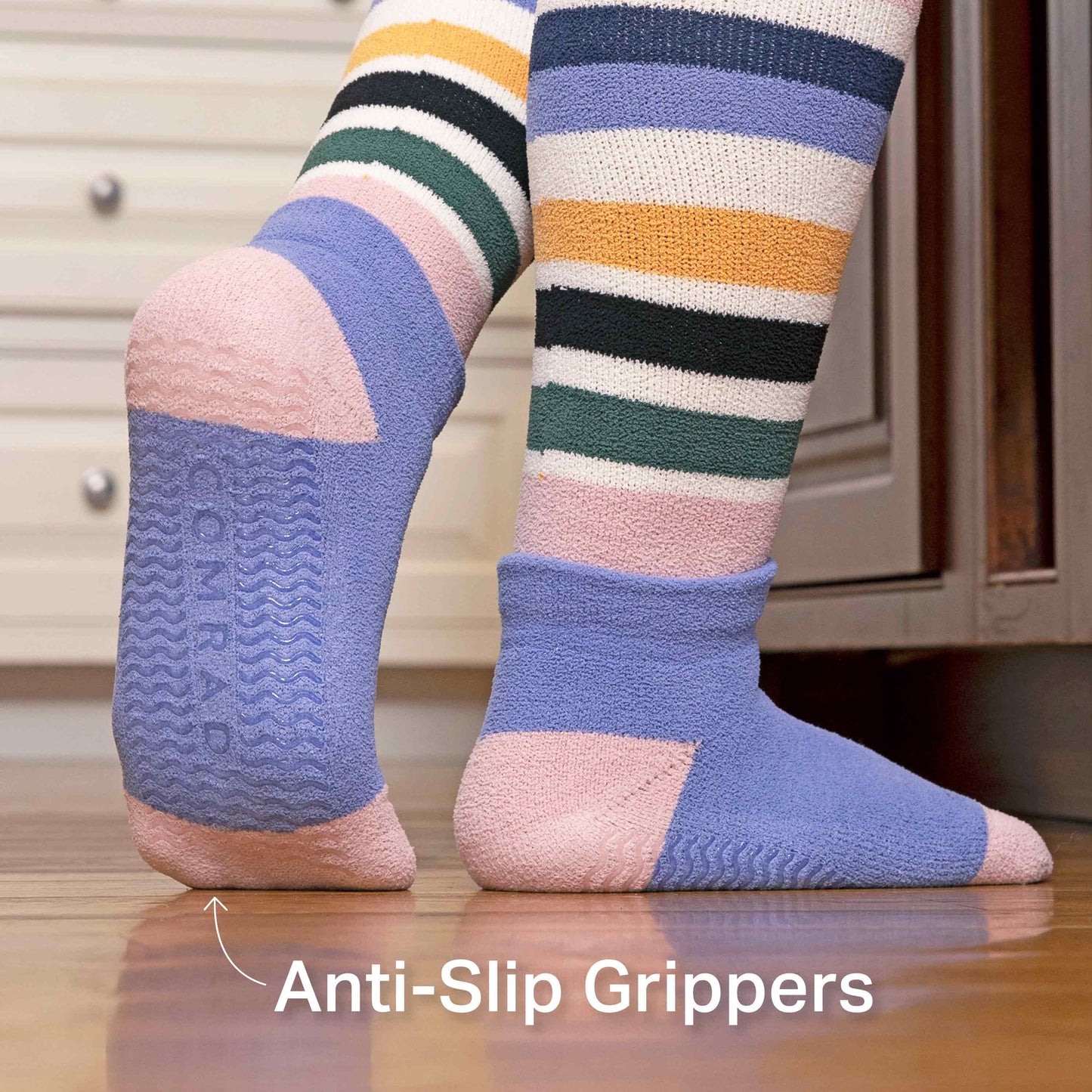 CozyGrip Compression Slipper Socks - Denim/Pink