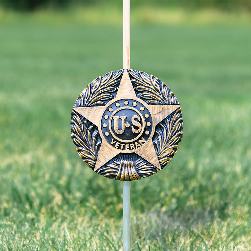 US Veteran Grave Marker & Flag Holder with Aluminum Ground Spike