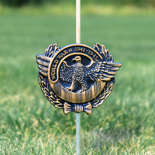 WWII Veteran Grave Marker & Flag Holder with Aluminum Ground Spike