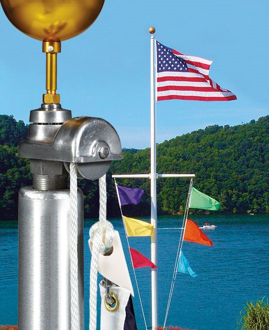 Nautical Aluminum Flagpole with Yardarm - Heavy Duty, Lifetime Warranty - Made in USA