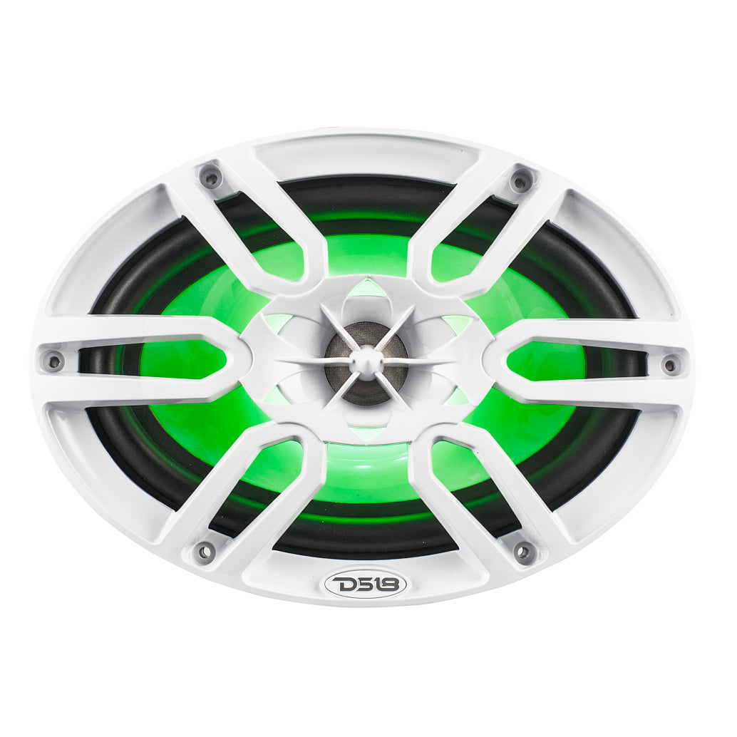 NXL 6x9" 2-Way Coaxial Marine Speaker With LED RGB Lights 125 Watts Rms 4-Ohm -White