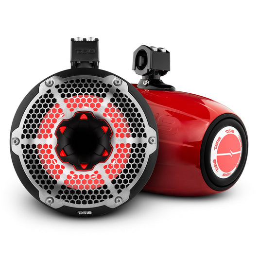 NXL 10" Neodymium Marine and Powersports Towers with Built-in Passive Radiator, 1" Driver and LED RGB Lights 300 Watts Rms -Red