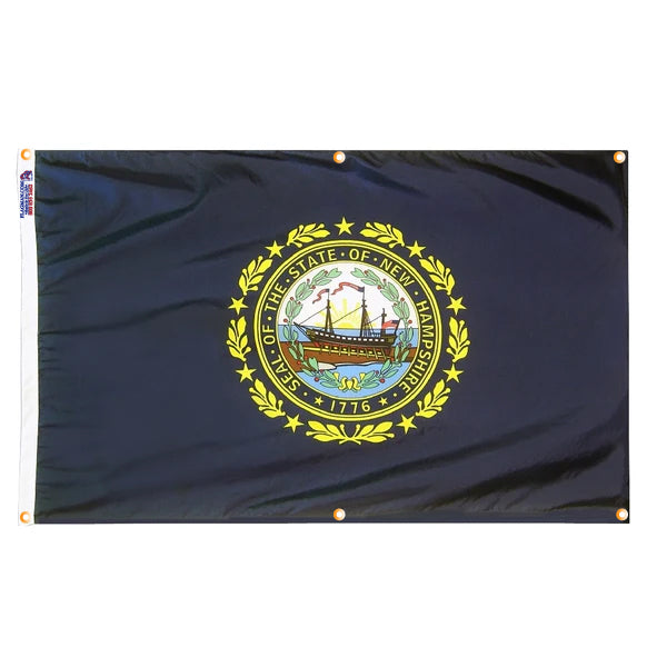 New Hampshire Flag with Grommets Along the Edges for Wall Hanging
