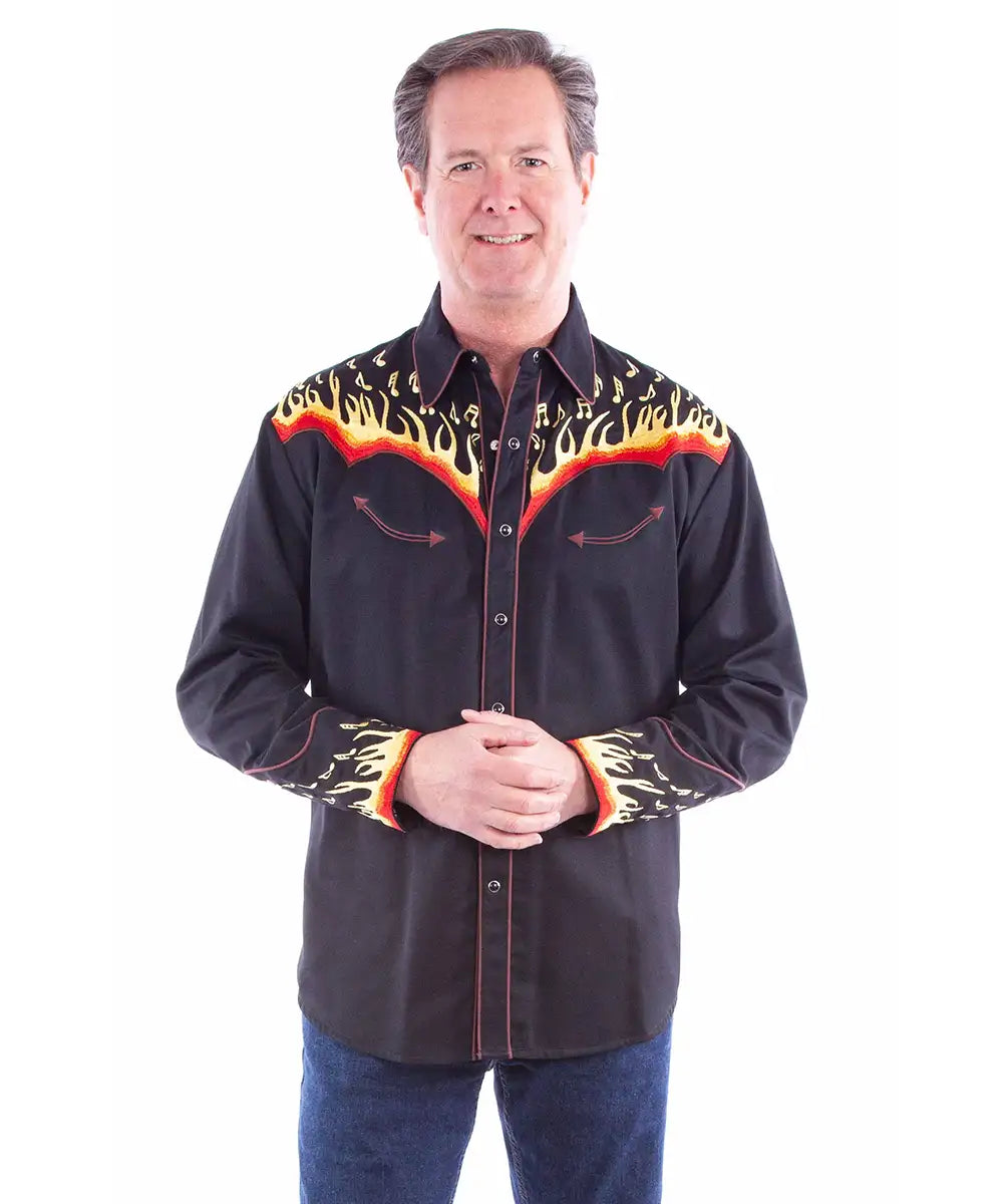 Scully Honky-Tonk Heatwave  (Black/Yellow) - Men's Western Shirt