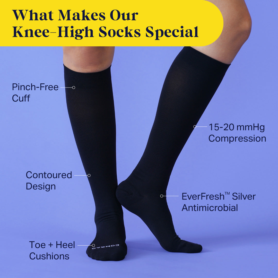 Knee-High Compression Socks – 3 Pack Solids Black/Rose/White