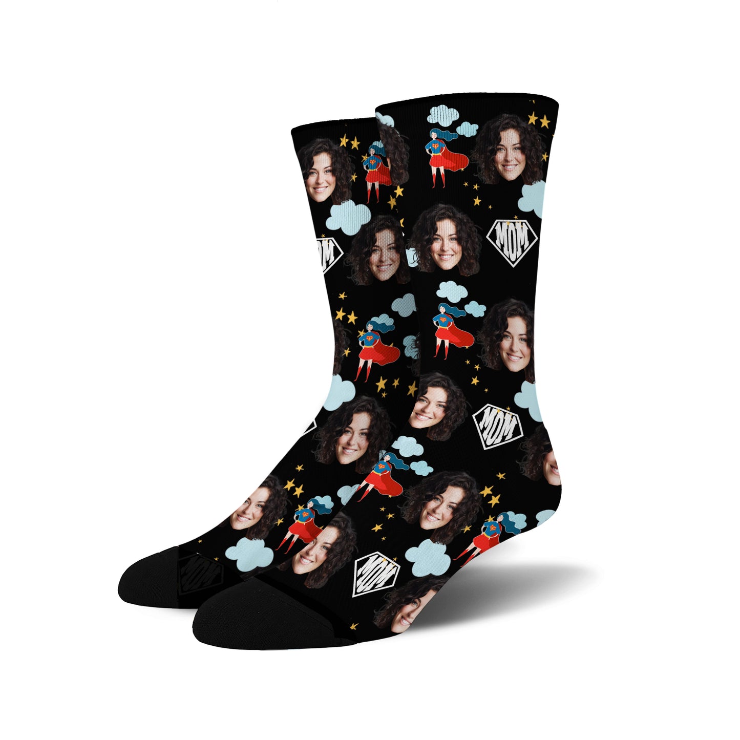 Custom Novelty Face Socks Super MOM