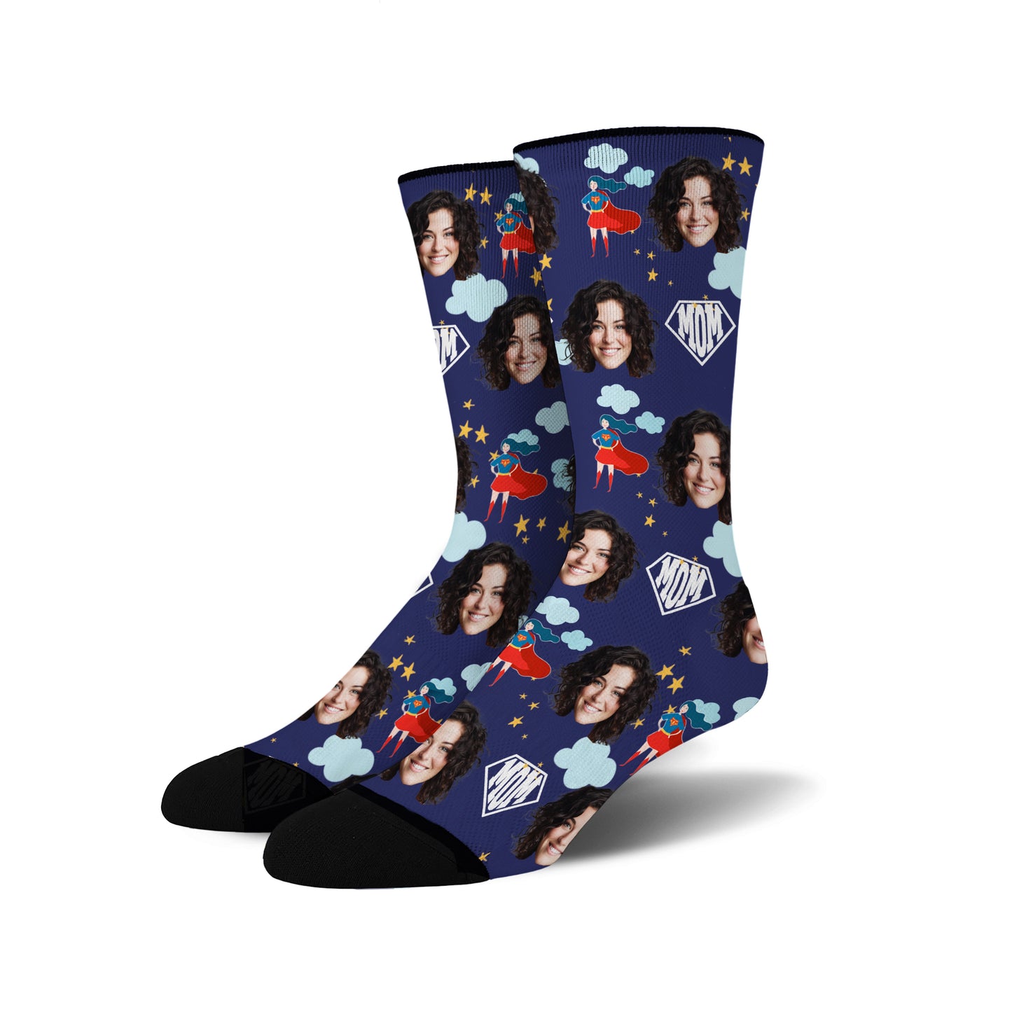 Custom Novelty Face Socks Super MOM