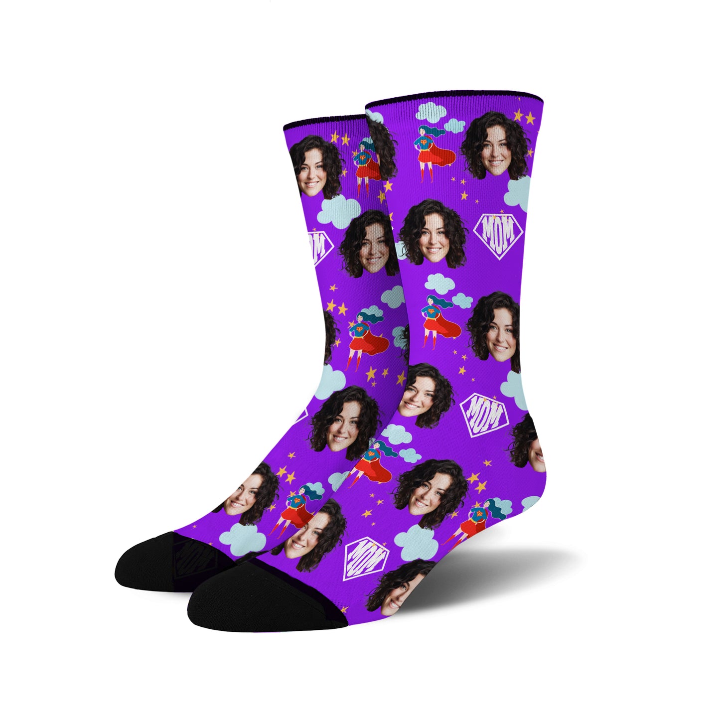 Custom Novelty Face Socks Super MOM