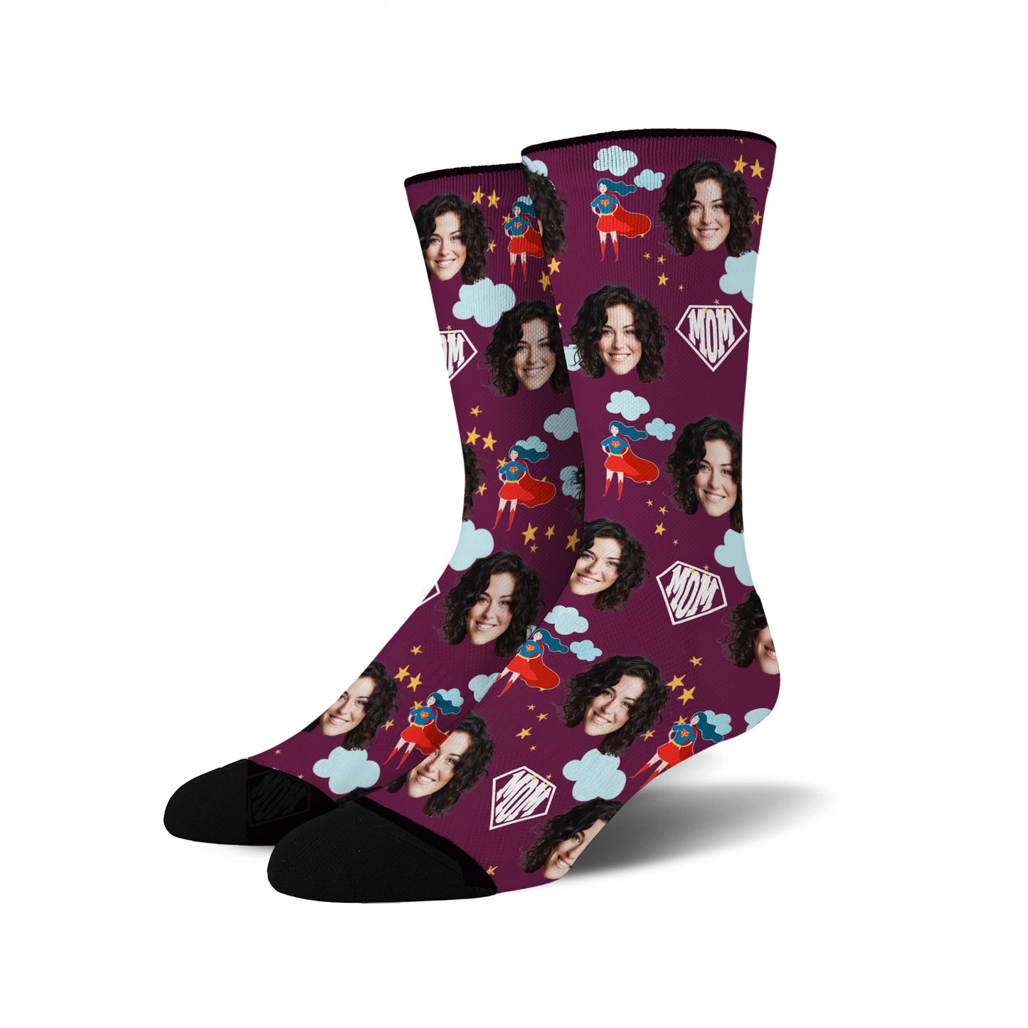 Custom Novelty Face Socks Super MOM