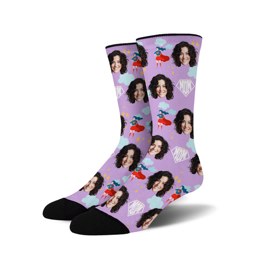 Custom Novelty Face Socks Super MOM