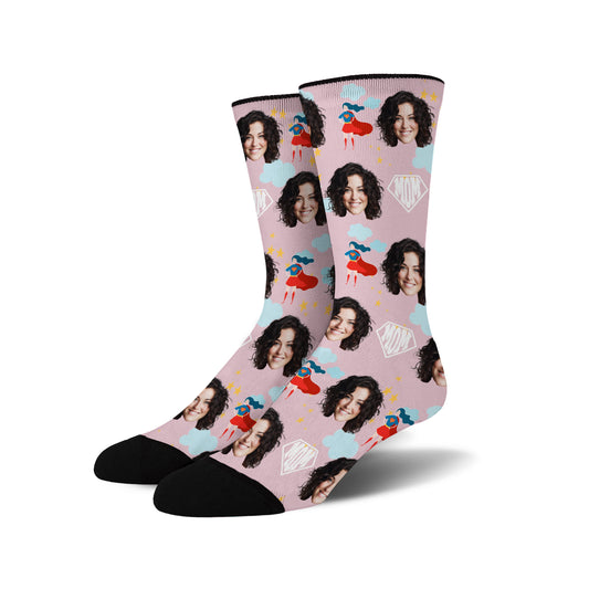 Custom Novelty Face Socks Super MOM