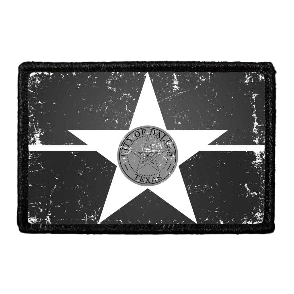 Dallas City Flag - Black and White - Distressed - Removable Patch