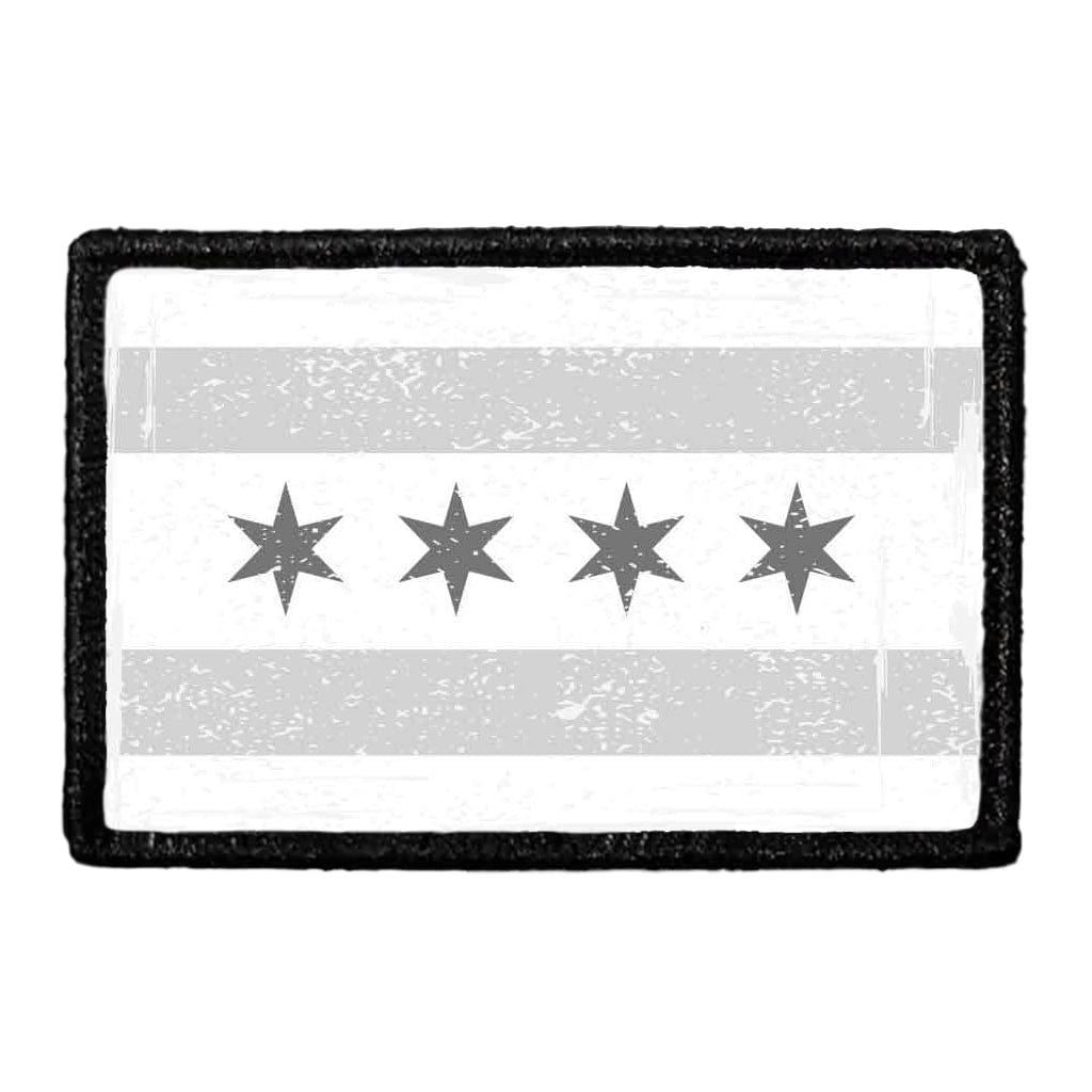 Chicago City Flag - Black and White - Distressed - Removable Patch
