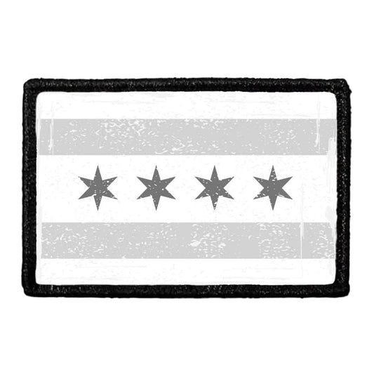 Chicago City Flag - Black and White - Distressed - Removable Patch