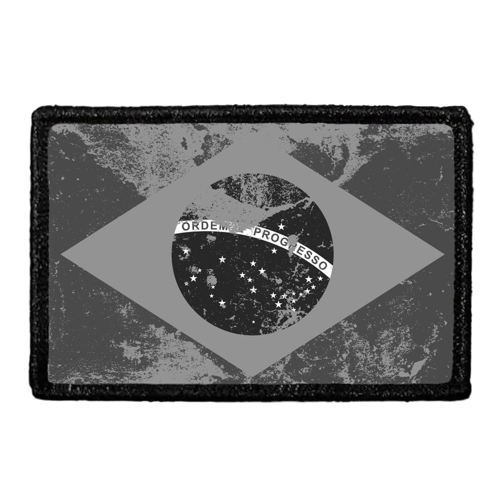 Brazil Flag - Black and White - Distressed - Removable Patch