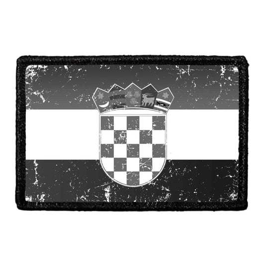 Croatia Flag - Black and White - Distressed - Removable Patch