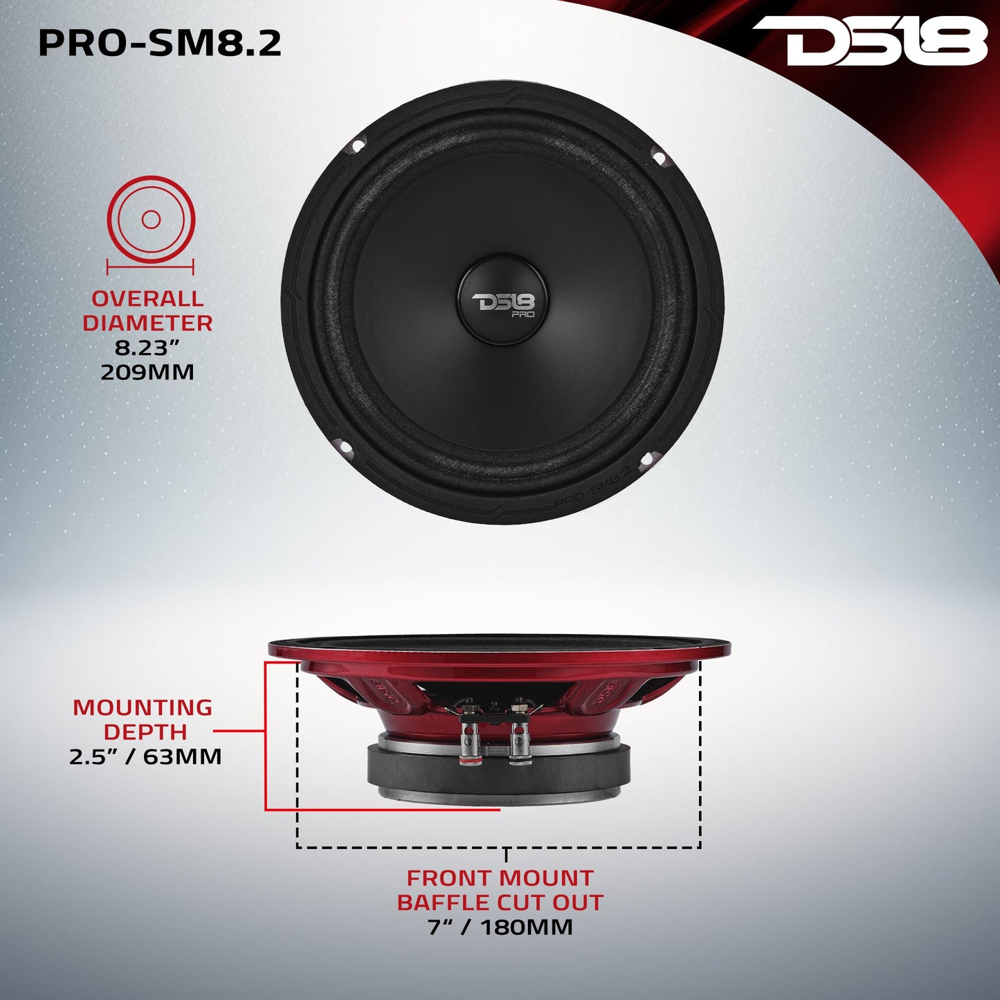 PRO 8" Shallow Water-Resistant Mid-Range Loudspeaker | 250W RMS 2-Ohm