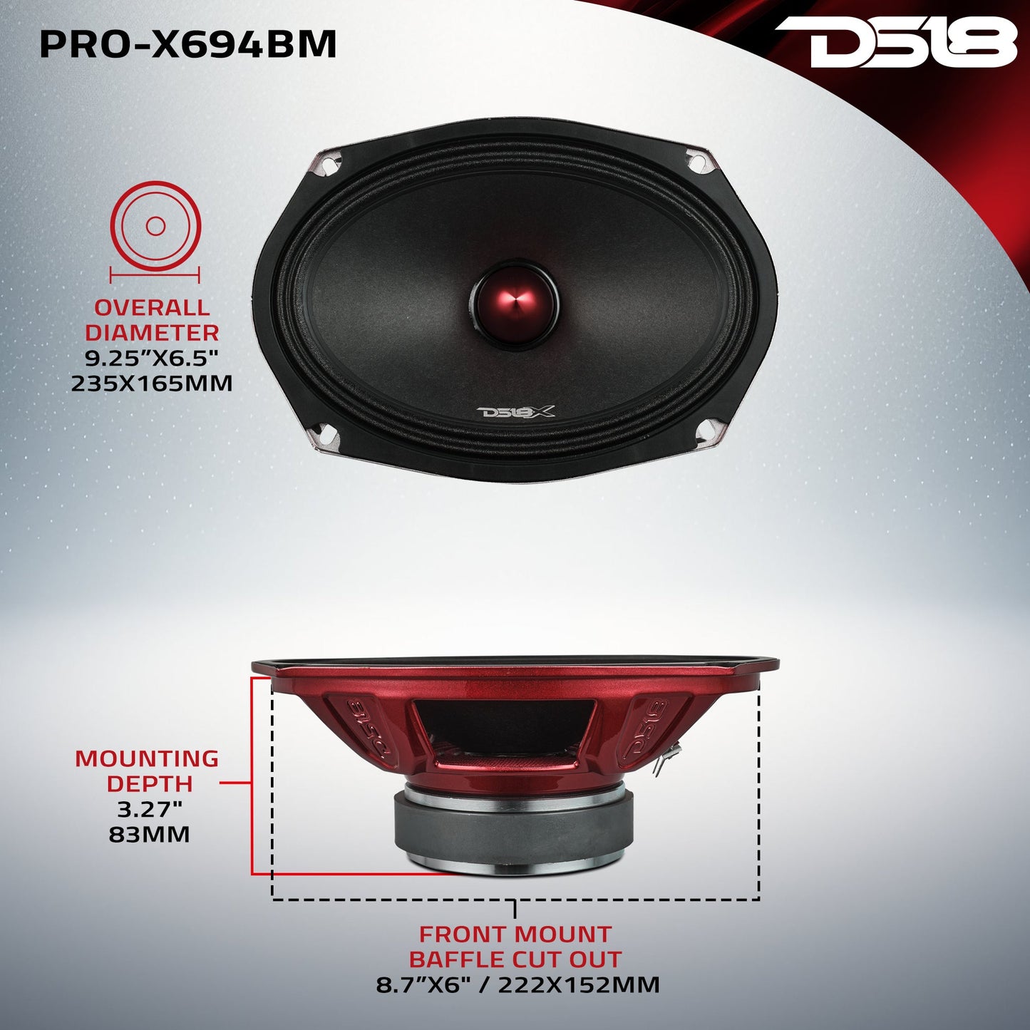 PRO-X 6X9" Mid-Range Loudspeaker with Bullet | 200W RMS 4-Ohm