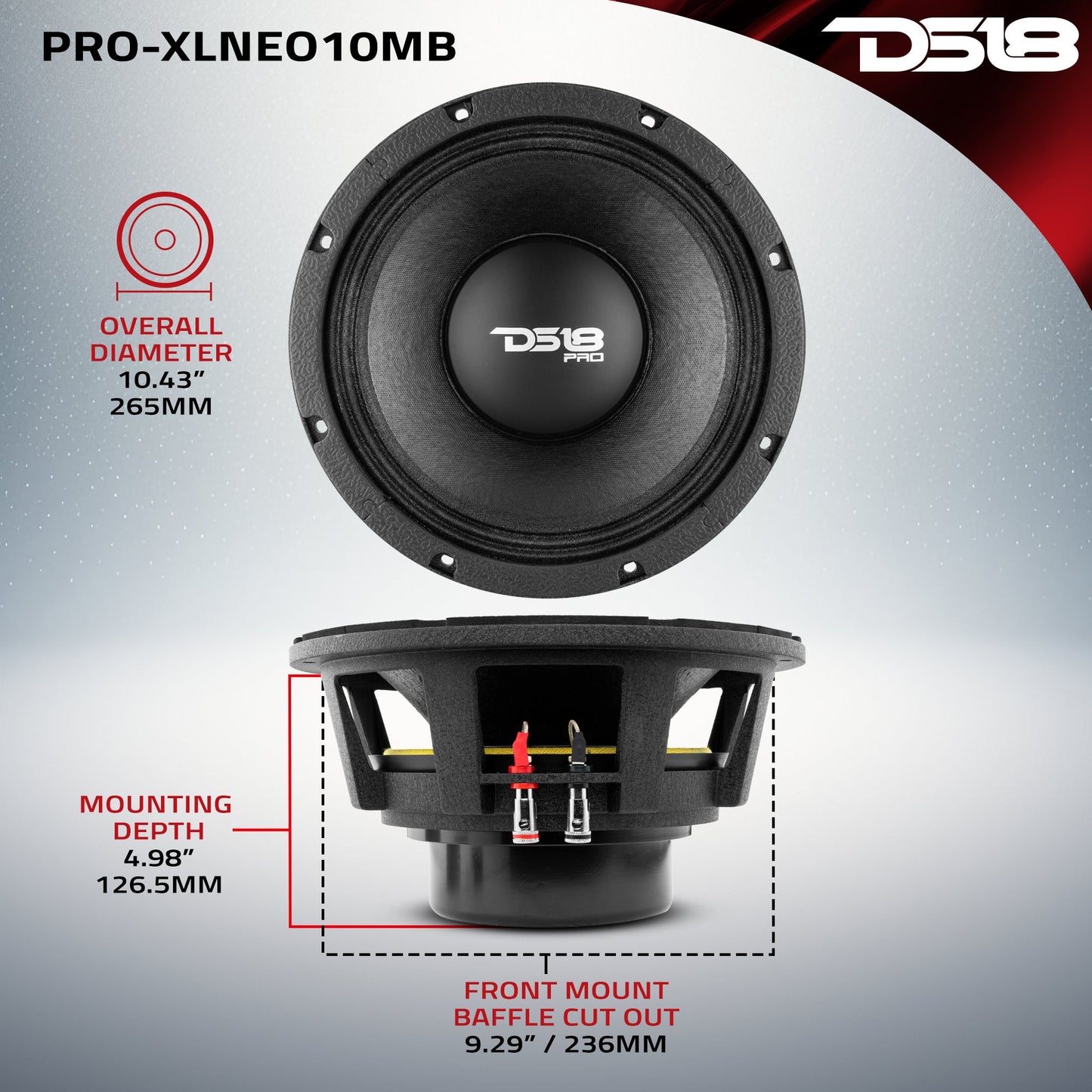 PRO 10" Neodymium Mid-Bass Loudspeaker 1000 Watts Rms 8-Ohm
