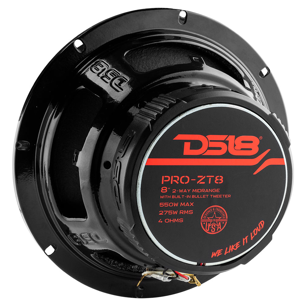 PRO-ZT 8" Coaxial Mid-Range Loudspeaker with Water Resistant Cone Built-in Bullet Tweeter and Grill | 275W RMS 4-Ohm
