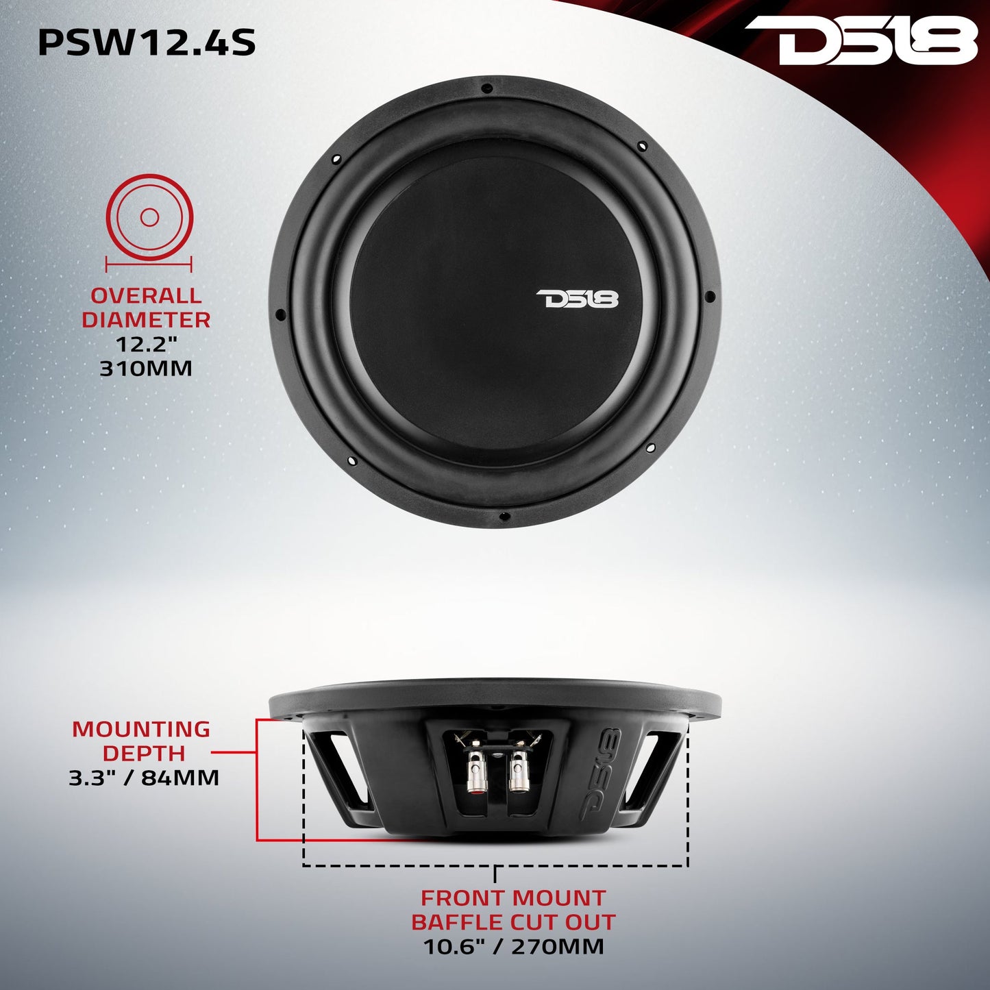 PS Shallow-Mount Water Resistant 12" Subwoofer | 600W RMS SVC 4-Ohm