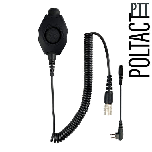 Tactical Radio Adapter/PTT for Headset w/ Quick Disconnect(Hirose): (w/ Electret Mic): US/Civilian/"Peltor" Wiring, Select ComTac III, XPI Models & Select Helicopter Headsets - 2 Pin Motorola HYT Tekk BearCom Blackbox & More