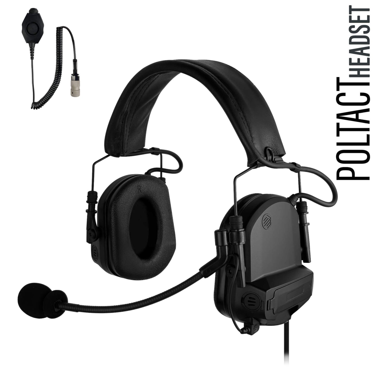 PolTact V1 Tactical Comms Headset w/ Active Hearing Protection - Harris/Thales/Tri- PRC, Falcon Series, MBITR Series, (NATO U229/U329 Connector)
