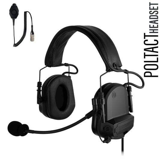 PolTact V1 Tactical Comms Headset w/ Active Hearing Protection - Harris/Thales/Tri- PRC, Falcon Series, MBITR Series, (NATO U229/U329 Connector)