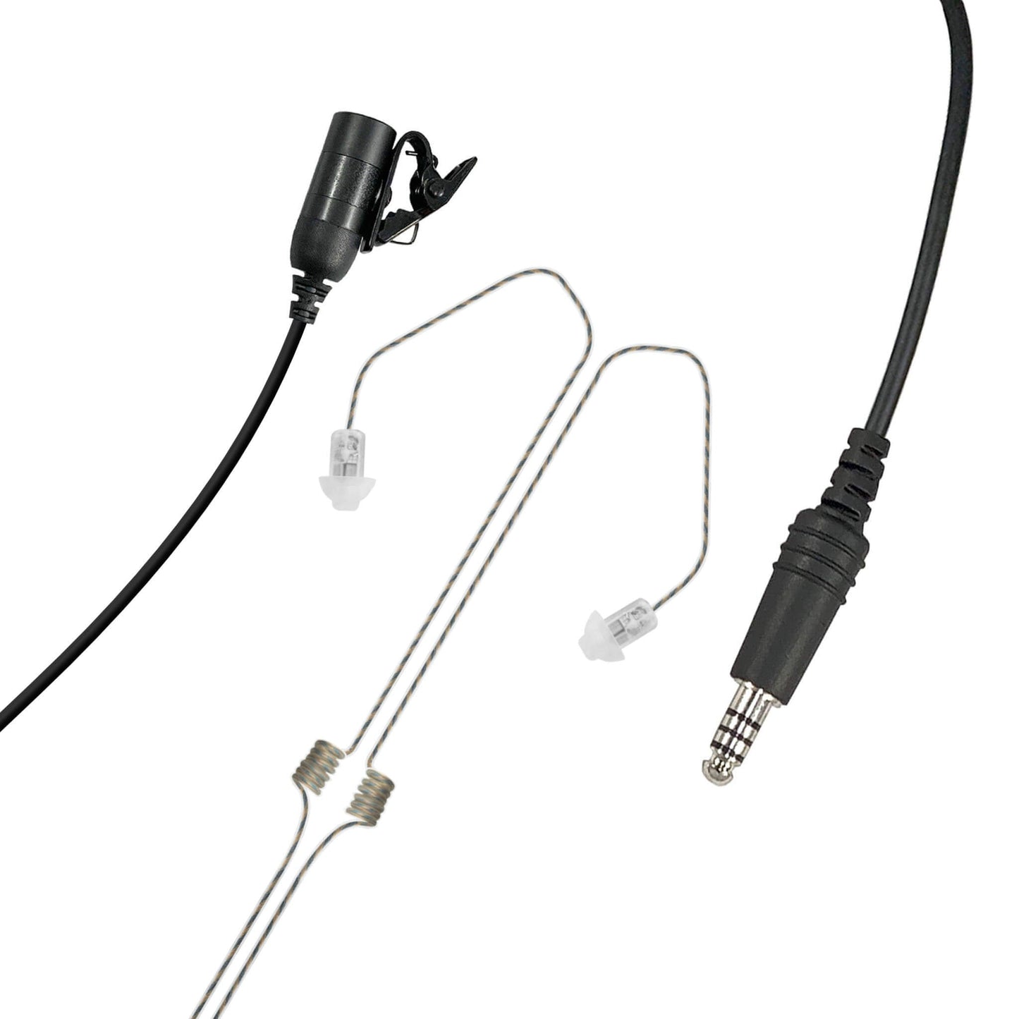 Tactical Mic / Dual Ear Invisible Tubeless Earpiece / TP-120/U174 Connector Kit - NATO Wired, No PTT Adapter