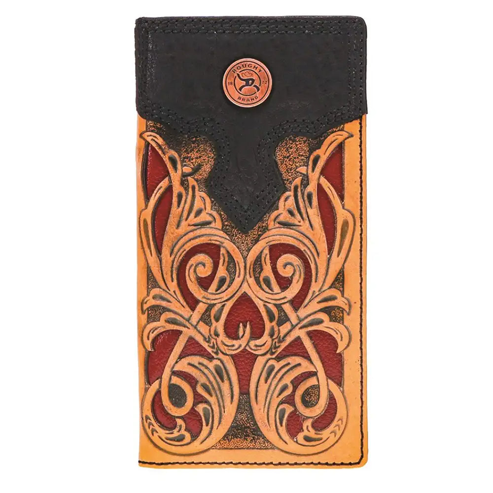 HOOey "Ryder" Hand Tooled Rodeo Rough  (Tan/Red) - Men's Rodeo Wallet