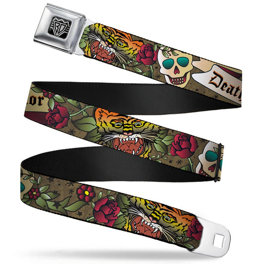BD Wings Logo CLOSE-UP Full Color Black Silver Seatbelt Belt - Death Before Dishonor Olive Webbing