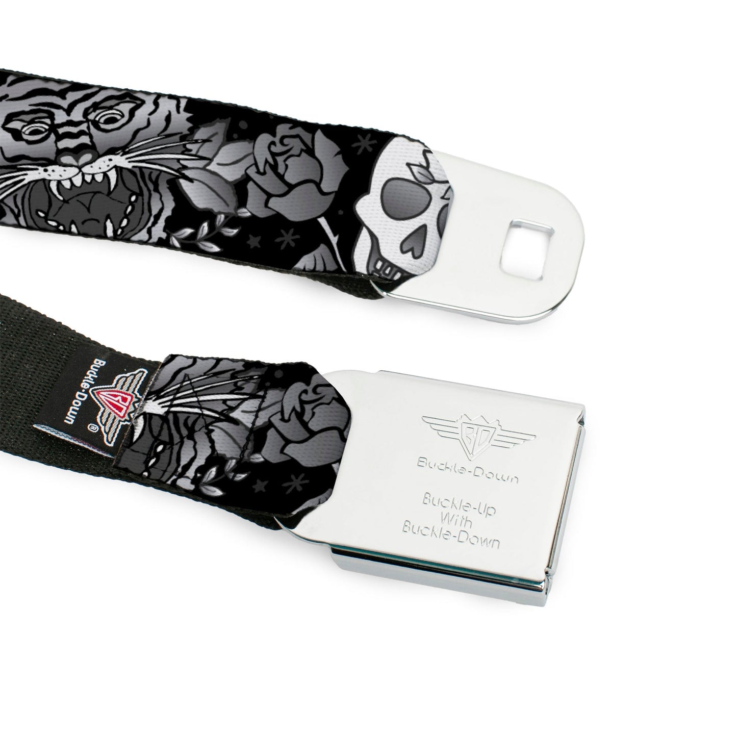BD Wings Logo CLOSE-UP Full Color Black Silver Seatbelt Belt - Death Before Dishonor Black/White Webbing