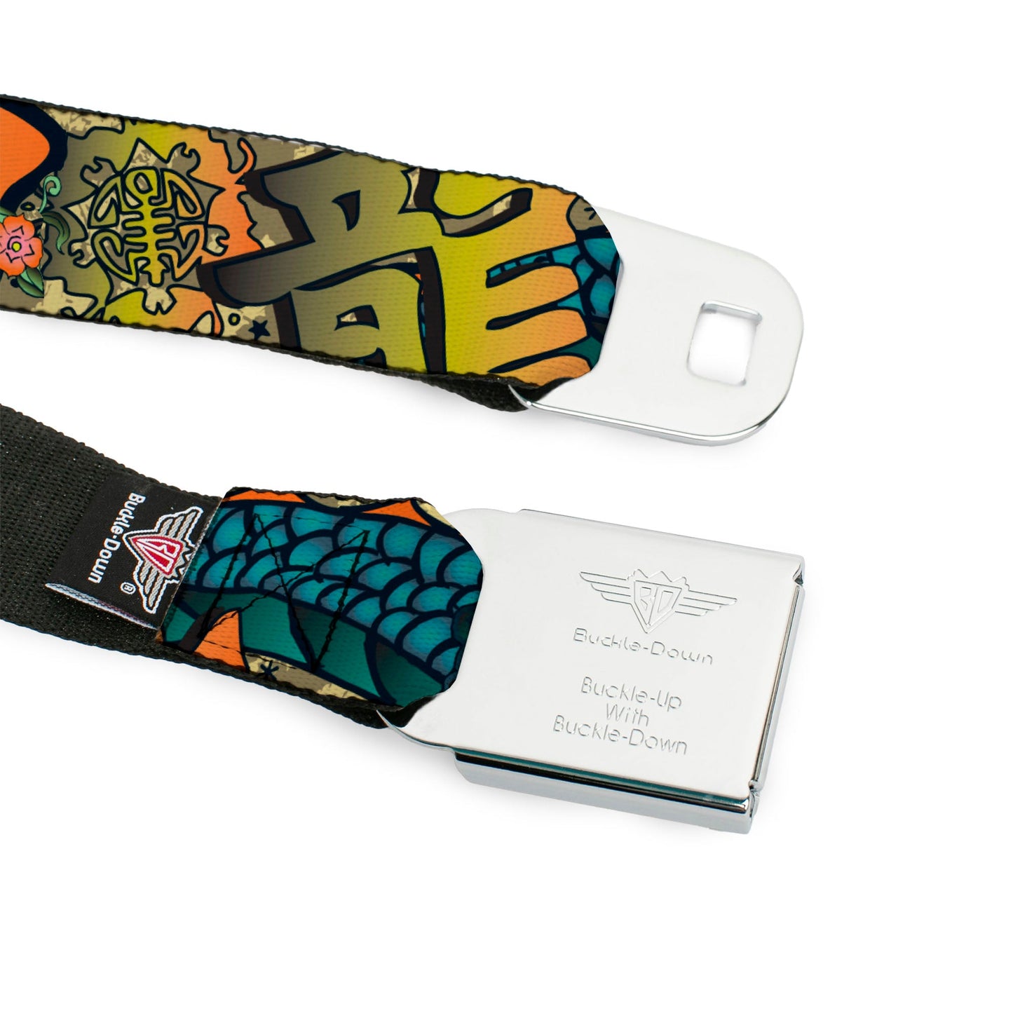 BD Wings Logo CLOSE-UP Full Color Black Silver Seatbelt Belt - Honor Tan Webbing