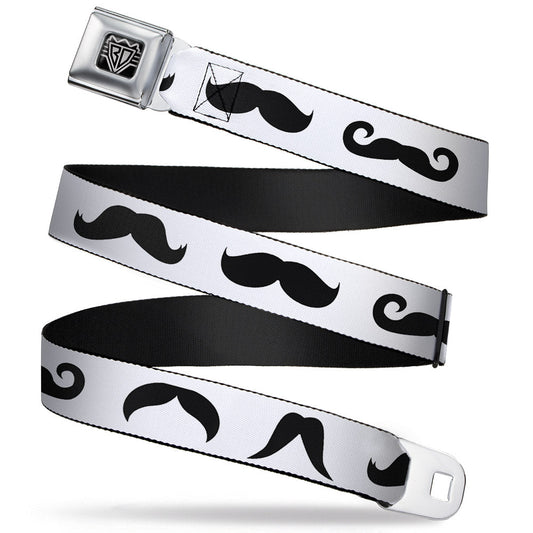 BD Wings Logo CLOSE-UP Full Color Black Silver Seatbelt Belt - Mustaches Straight White/Black Webbing