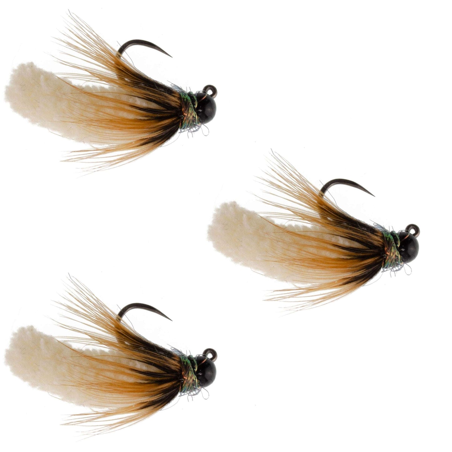 3 Pack Tungsten Bead Cream Mop Fly Tactical Jig Czech Euro Nymph Barbless Fly - 3 Flies Size 14