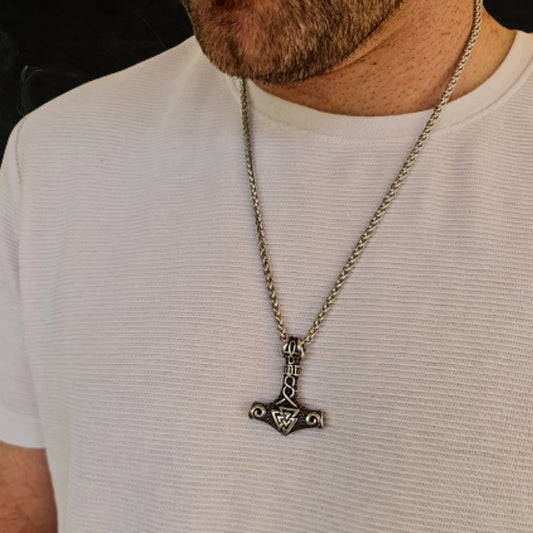 Thor's Hammer & Valknut Decorated Necklace