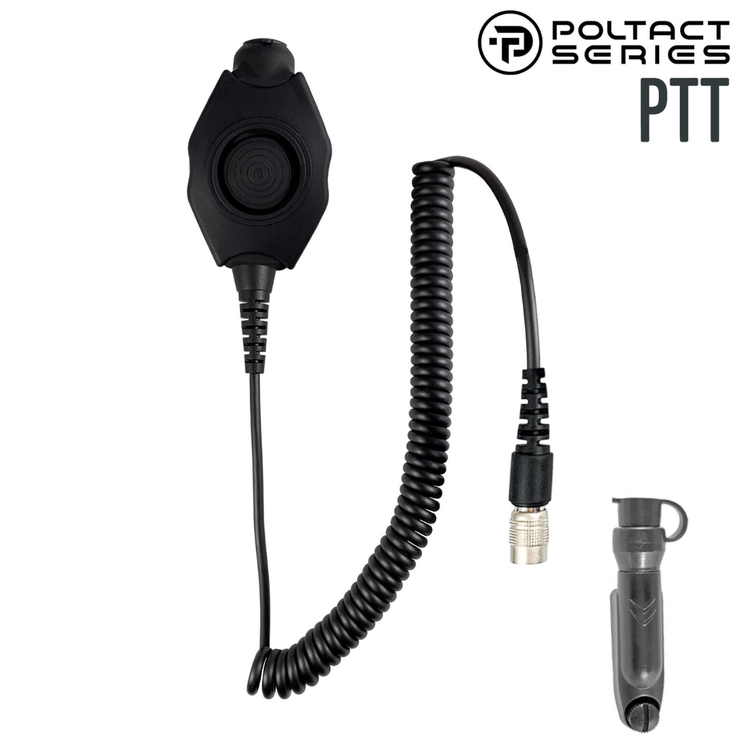 Tactical Radio Amplified PTT for Headset w/ Quick Disconnect(Hirose): NATO/Military Wiring, Gentex, Ops-Core, OTTO, 3M Peltor ComTac, XPI, MSA, Helicopter, & More - Motorola/Ailunce/Retevis/HYT/: Select EX500/600 & GP Series, HD2, Siyata, Simoco & More