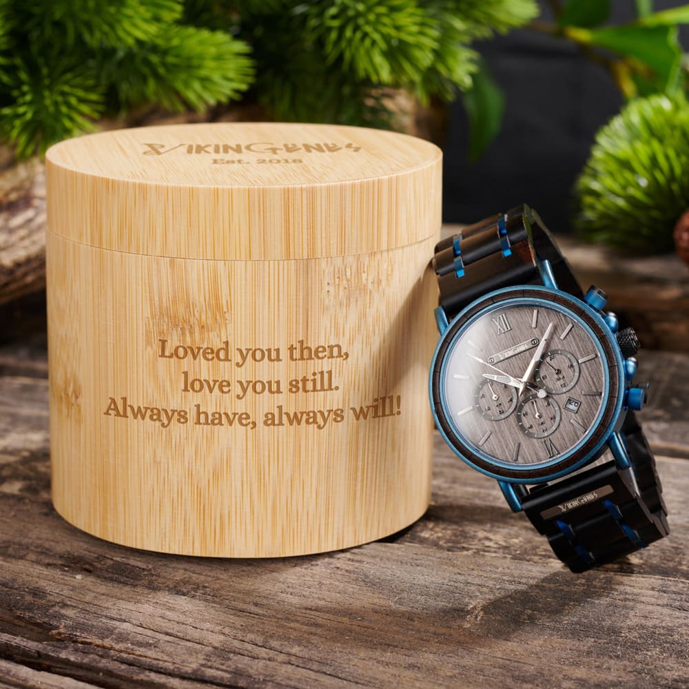Black & Blue Wooden Chronograph Watch